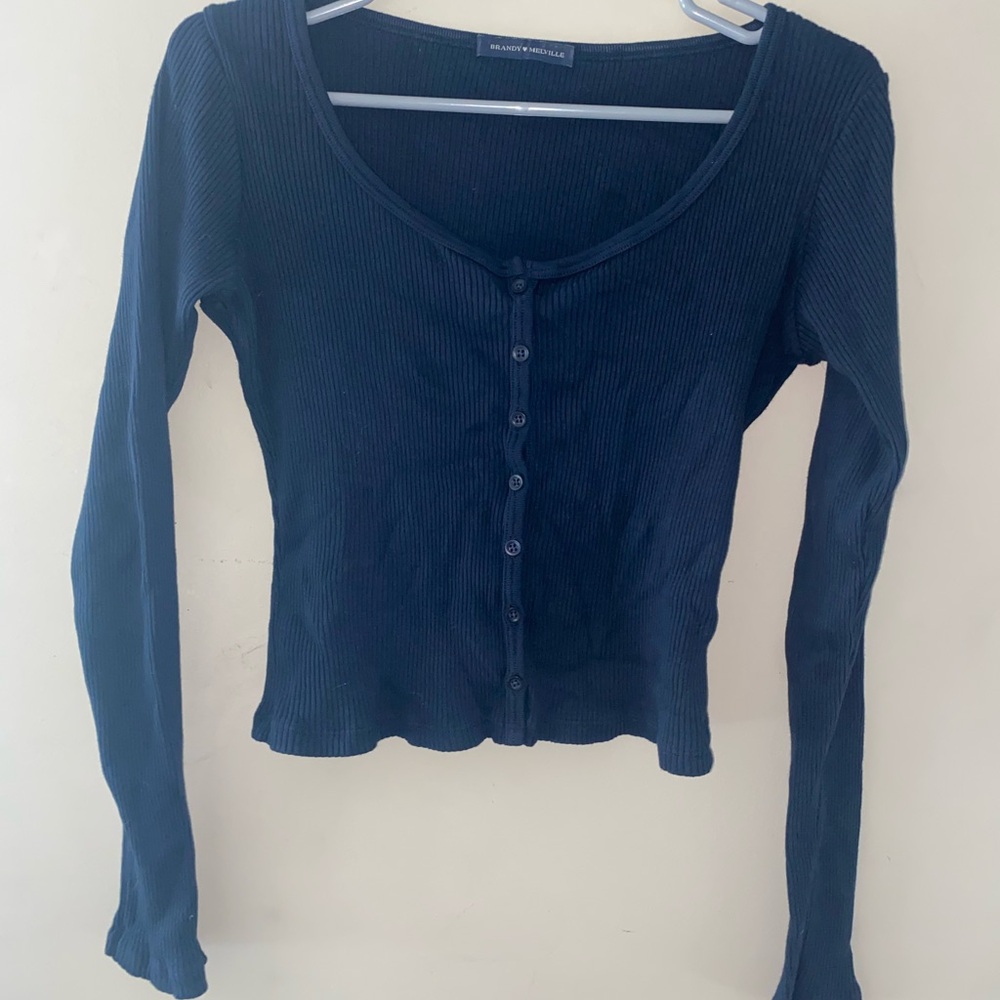 Brandy Melville Navy Blue Ribbed Button-Down Shirt